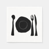 Serviette En Papier Plaque et ustensiles noirs et blancs (Devant)