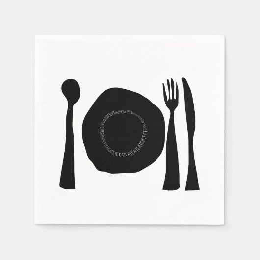 Serviette En Papier Plaque et ustensiles noirs et blancs (Devant)