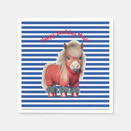 Serviette En Papier Plaque Papier Bande Bleue Rouge Pony (Devant)