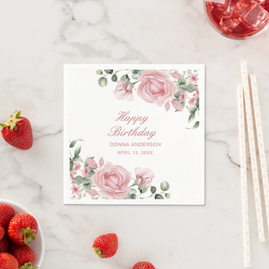 Serviette En Papier Plate de fête d'anniversaire rose Rose (En situation)