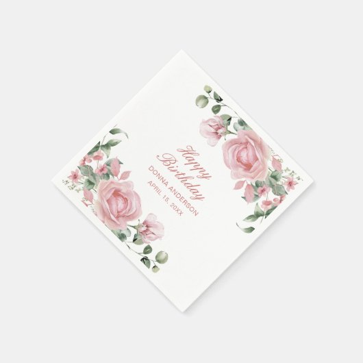 Serviette En Papier Plate de fête d'anniversaire rose Rose (Coin)