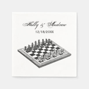 Serviette En Papier Plateau de Jeu d'Échecs et Pièces d'Échecs Art Vin