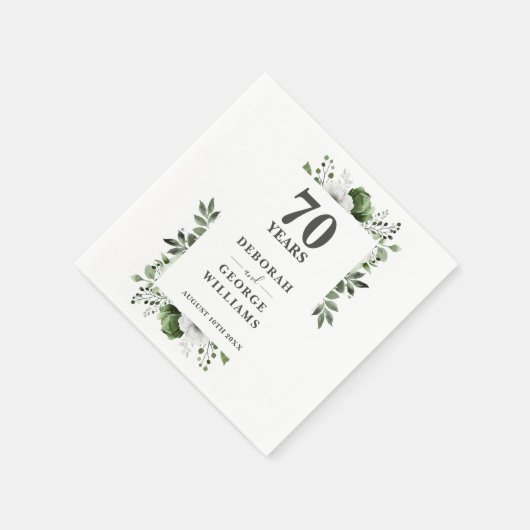 Serviette En Papier Platinum Greenery Floral 70e anniversaire Mariage (Coin)
