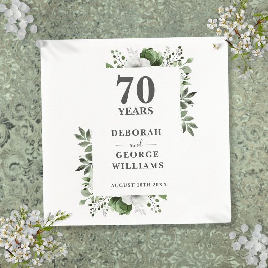Serviette En Papier Platinum Greenery Floral 70e anniversaire Mariage
