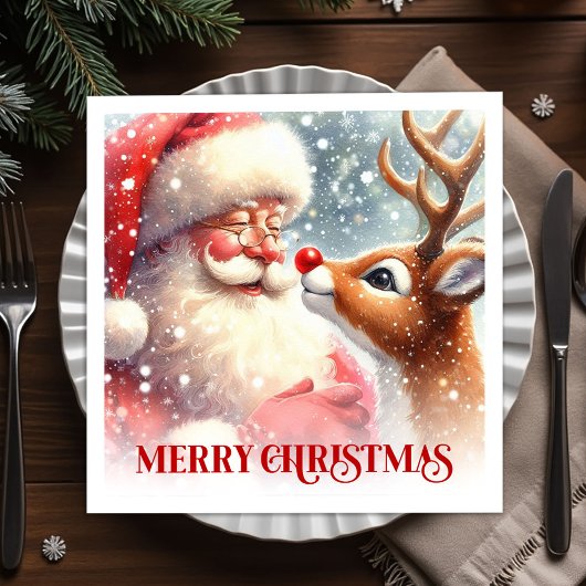 Serviette En Papier Playful Santa Rudolph Christmas Party Napkins Set