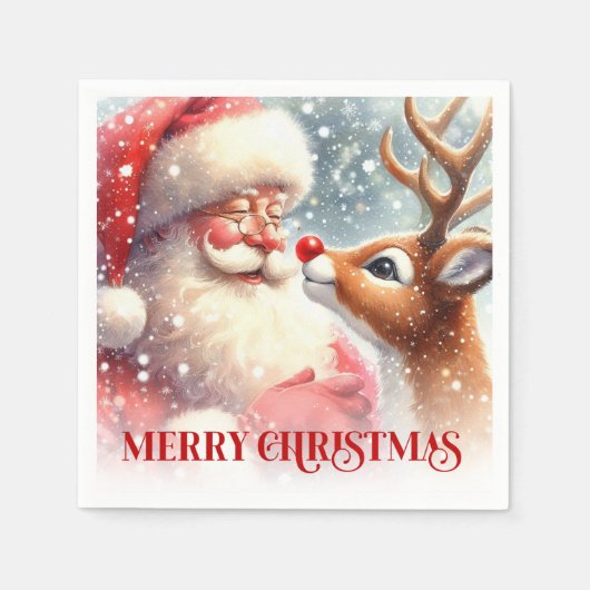 Serviette En Papier Playful Santa Rudolph Christmas Party Napkins Set (Devant)