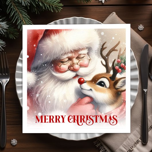 Serviette En Papier Playful Santa Rudolph Holiday Dinner Napkins