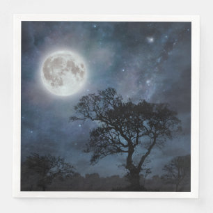 Serviette En Papier Pleine lune dans un ciel étoilé