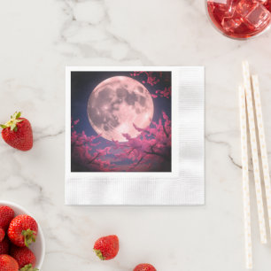 Serviette En Papier Pleine Lune et Invitation de Cerisiers en Fleur –