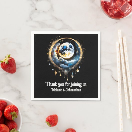 Serviette En Papier Pleine lune étoile nuit luna céleste élégant (En situation)