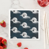 Serviette En Papier Pleine lune sur daim bleu avec corbeau (En situation)