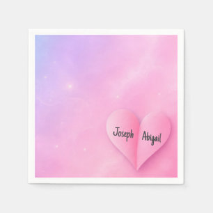 Serviette En Papier Pli central de mariage en forme de cœur avec des n