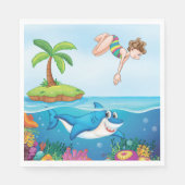 Serviette En Papier Plongée Dans L'Océan Aimable Requin Coral Reef (Devant)
