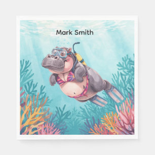 Serviette En Papier Plongeur Scaphandrier Hippopotame sous l'eau