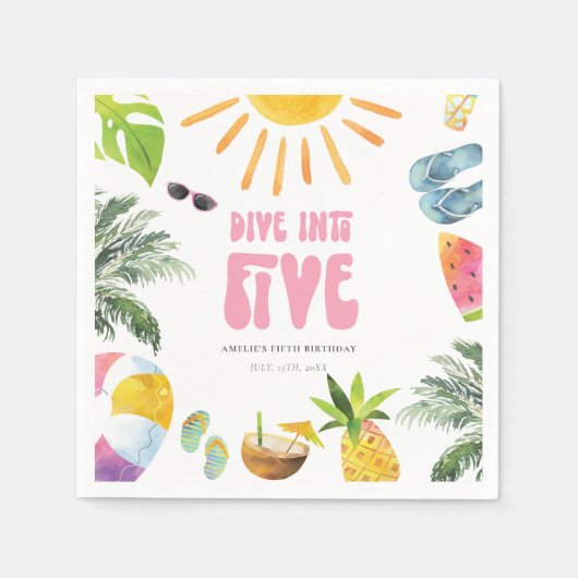 Serviette En Papier Plongez dans cinq piscines fête d'anniversaire (Devant)