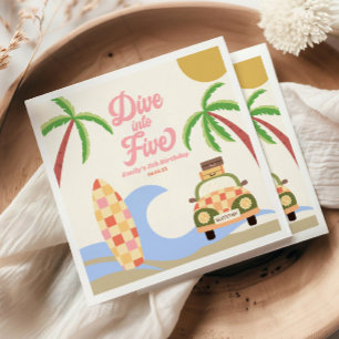 Serviette En Papier Plongez dans cinq Surfs rose 5e anniversaire fête