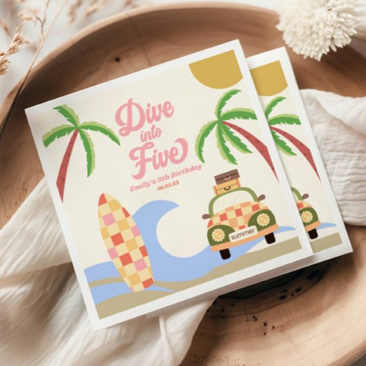 Serviette En Papier Plongez dans cinq Surfs rose 5e anniversaire fête