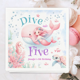 Serviette En Papier Plongez En Cinq ! Fille Sirène rose 5e anniversair