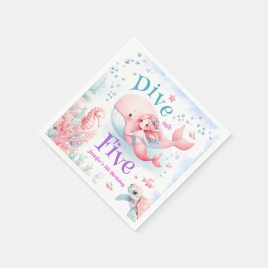 Serviette En Papier Plongez En Cinq ! Fille Sirène rose 5e anniversair (Coin)