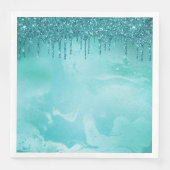 Serviette En Papier Pluie de Parties scintillant turquoise sur marbre (Devant)