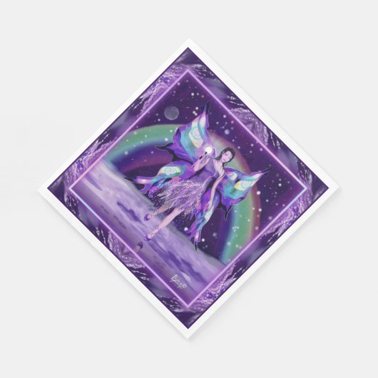 Serviette En Papier Pluie violette Fée (Coin)