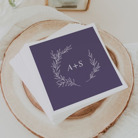 Serviette En Papier Plum à feuilles minimes violet Mariage de monogram