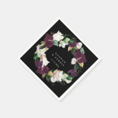 Serviette En Papier Plum blanc ivoire pourpre couronne florale noire (Coin)