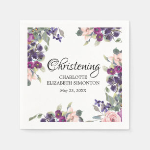 Serviette En Papier Plum Blush Floral Christening Personnalisé