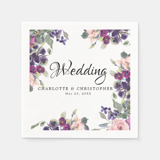 Serviette En Papier Plum Blush Floral Mariage personnalisé (Devant)