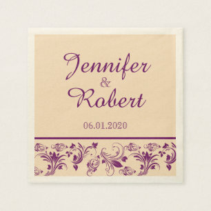 Serviette En Papier Plum Champagne Élégant Mariage de défilement Napki