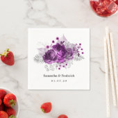 Serviette En Papier Plum et Mariage d'aquarelle d'argent (En situation)