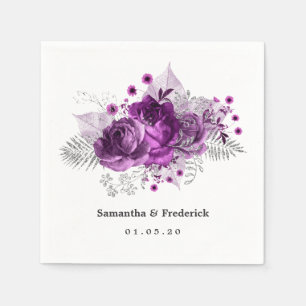 Serviette En Papier Plum et Mariage d'aquarelle d'argent