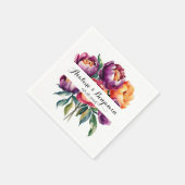 Serviette En Papier Plum et orange Aquarelle Peony Bouquet Mariage (Coin)