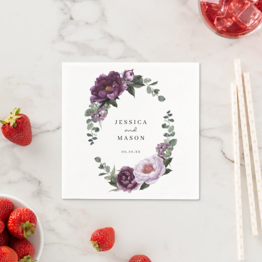 Serviette En Papier Plum Peonies Mariage Napkin Cocktail Napkin (En situation)