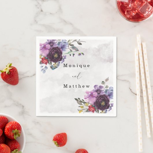 Serviette En Papier Plum Ultra Violet Botanique Rustique Peony Mariage (En situation)