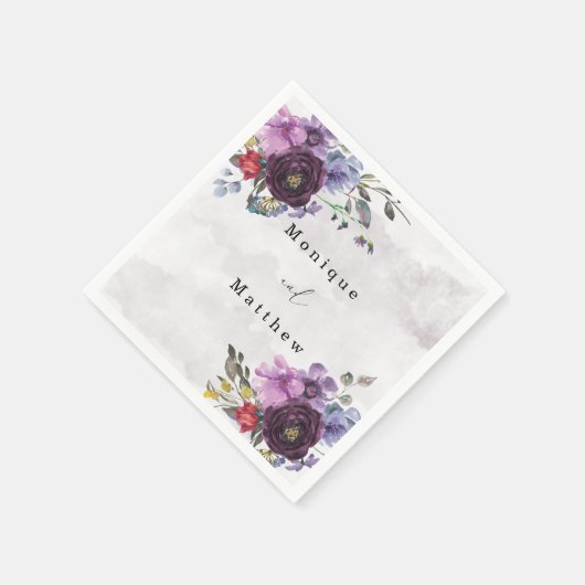 Serviette En Papier Plum Ultra Violet Botanique Rustique Peony Mariage (Coin)