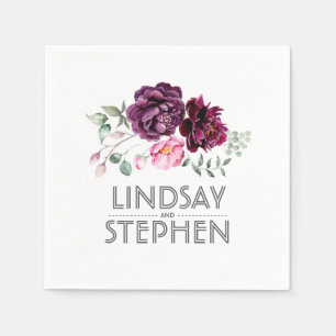 Serviette En Papier Plum violet Aquarelle Fleurs Mariage