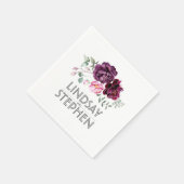 Serviette En Papier Plum violet Aquarelle Fleurs Mariage (Coin)