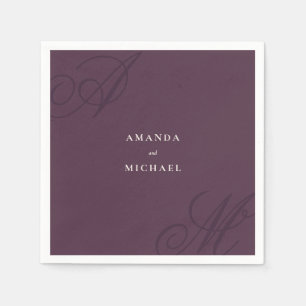 Serviette En Papier Plum violet moderne Edge élégant Mariage Monogramm