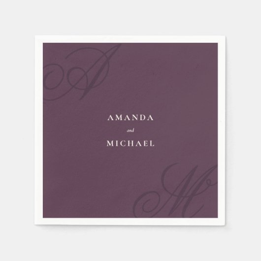 Serviette En Papier Plum violet moderne Edge élégant Mariage Monogramm (Devant)