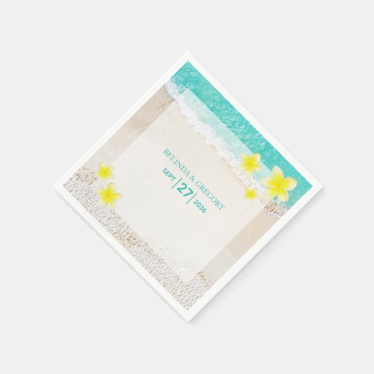 Serviette En Papier Plumeria jaune Frangipani Plage tropicale Mariage (Coin)