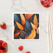 Serviette En Papier Plumes bleues orange (En situation)