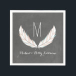 Serviette En Papier Plumes   Chalkboard Monogram Mariage<br><div class="desc">Serviettes en papier illustrant une paire de plumes. Personnalisez le texte et le monogramme. L'Arrière - plan est inspiré du tableau de bord. Recherchez les invitations correspondantes et d'autres éléments de coordination chez Jill's Paperie.</div>