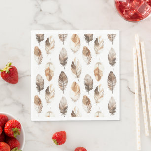 Serviette En Papier Plumes Crème Marron Pêche