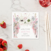 Serviette En Papier Plumes d'attrape de rêve rose gris ivoire (En situation)