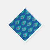 Serviette En Papier Plumes de paon, Aqua sur le bleu profond de Cobalt (Coin)