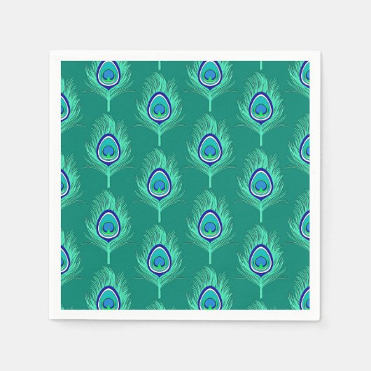 Serviette En Papier Plumes de paon, Aqua sur Turquoise / Peacock (Devant)
