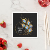 Serviette En Papier Plumes de paon doré Noir Boho moderne (En situation)