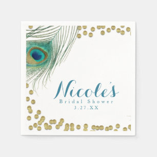 Serviette En Papier Plumes de paon et or Boho Glam Party