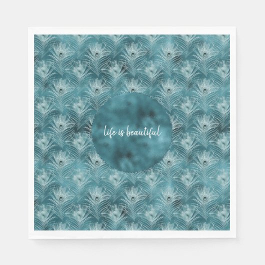 Serviette En Papier Plumes de paon glam turquoise brillant (Devant)